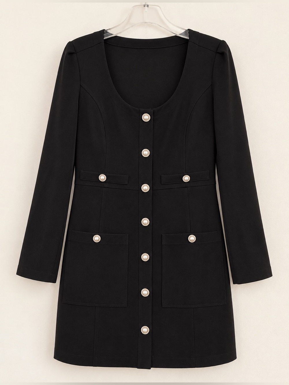 Line And Dot Black Alexis Faux Pearl Button Front Mini Dress EUC L #2690
